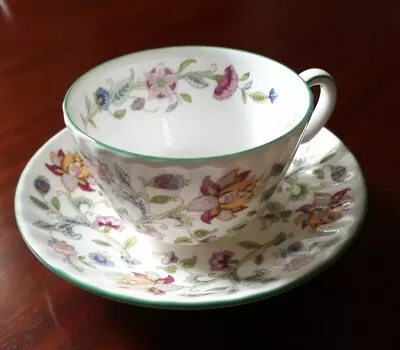 Buy Minton Haddon Hall Teacups/saucers/sandwich Plates, Floral On White. Green Edge. • 9.50£