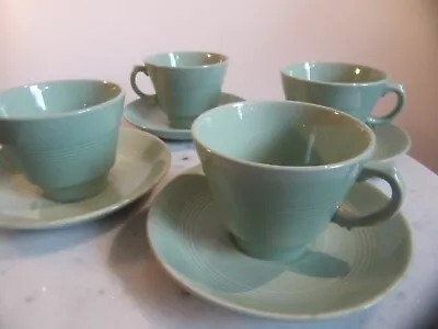 Buy Woods Ware Beryl Green Teacup Cup And Saucer X Four Vintage Utility Crockery • 19.95£