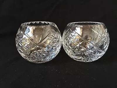 Buy 2 Vintage Lead Cut Crystal Round Bowl Vase Globe Heavy Candle Holders  V-55 • 43.16£
