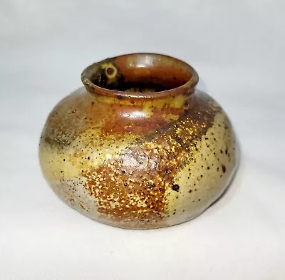 Buy VTG Stamped/Signed Mottled Earthtoned Bulbous Stoneware Cabinet Vase/Art Pottery • 83.55£