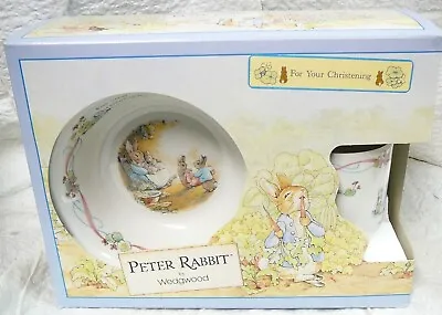 Buy Peter Rabbit *For Your Christening* 3 Pc Set WEDGWOOD Mug Plate Bowl-1991-NIB • 23.71£