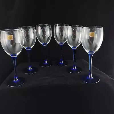 Buy 6 Vintage Luminarc Blue Stemmed Wine Glasses Large 19.5 Cm FREE P&P  • 28£