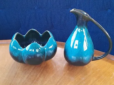 Buy Blue Mountain Pottery Pitcher And Lotus Bowl Canadian Turquoise Green  Ceramic • 35£