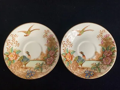 Buy Sutherland Bone China Teacup Saucers (2) EXOTIC Bird Pheasant Flowers Vintage • 5.50£