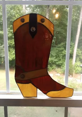 Buy Stained Glass Window Suncatcher Window, Wall Hanger Cowboy Boot Large  *Signed* • 52.16£
