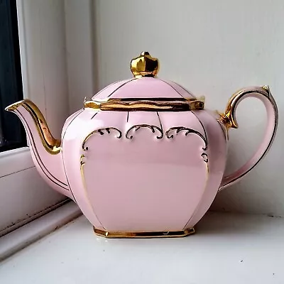 Buy Vintage Sadler Cube Teapot Pink With Gold Gilding - Art Deco - Princess Tea Pot • 53£