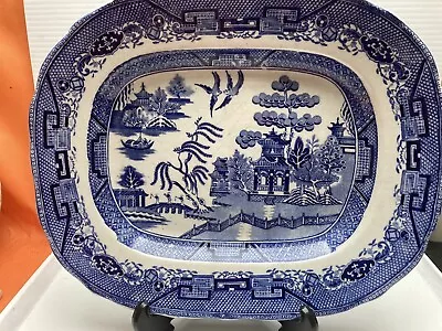 Buy Antique Blue Willow Pattern Meat Plate Or Serving Platter • 15£