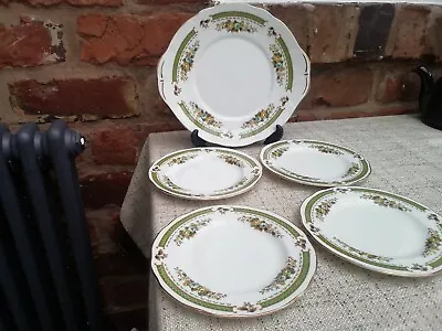 Buy Vintage Duchess Dovedale Bone China Cake Plate & 4 Side Plates • 14£