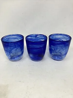 Buy 3 Bormioli Rocco Murano Cobalt Blue Swirl  Lowball Glasses Barware 8oz • 14.23£