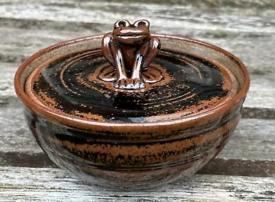 Buy Unusual Tenmoku Signed Studio Pottery Ceramic Lidded Jar With Modelled Frog Knob • 25£