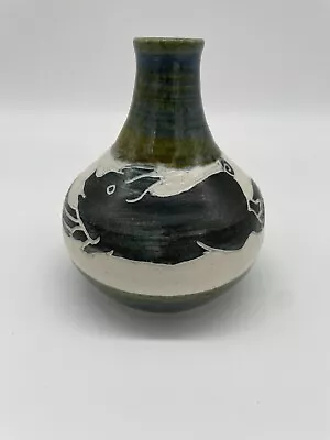 Buy Art Pottery Vase Green Blue Glaze Running Pigs 5” Tall Signed Tema • 23.97£