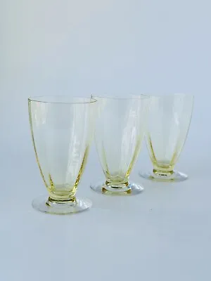 Buy Vintage 1930'S SET OF 3 DEPRESSION GLASS YELLOW Footed Drinking Glass Optic Rib • 28.34£