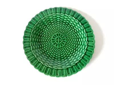 Buy Antique Green Majolica Basketweave Plate, 8½  / 21.7cm Dia. • 23.95£