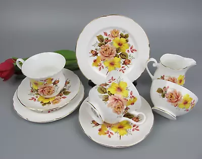 Buy Royal Grafton Tea Set: Cups, Plates, Creamer, Sugar Bowl. 2 Pc. Yellow Flowers. • 22.99£