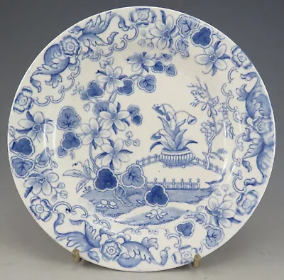 Buy Antique Pottery Pearlware Blue Transfer Spode Chinese Garden 5  Plate 1825 • 48£