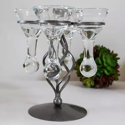 Buy Silver Metal & Heavy Glass Tealight Candle Holder Table Decoration Wedding Party • 14£