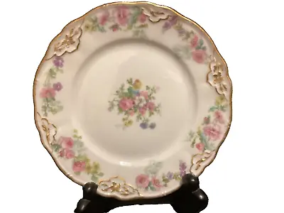 Buy Vintage Hand Painted Ahrenfeldt Limoges Pink Floral Embossed Gilded Bread Plate • 19.30£