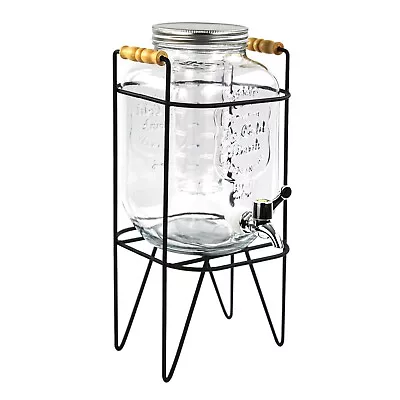 Buy 4L Glass Vintage Beverage Drinks Dispenser On Metal Stand Cocktail Jar With Tap • 15.85£