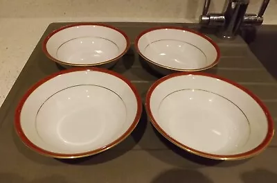 Buy 4 X Boots Cavendish Red Rimmed Bowls  16cms   Excellent • 12.99£