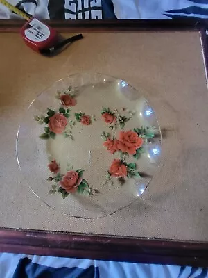 Buy VintagePilkington Chance Ruffled Glass Rose Pattern Clear Gold Rim Plate England • 15£