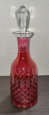 Buy VTG Cranberry Glass Decanter Bell Shape Clear Faceted Stopper Etch Cut Bar Ware • 35.01£