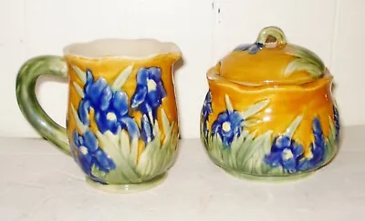 Buy  Vintage Usa Pottery Creamer And Sugar Bowl Beautiful Flowery Design Nr • 22.75£