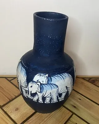 Buy Vintage Studio Pottery Elephant Family Design Vase- Stoneware 11  Height Painted • 19.99£