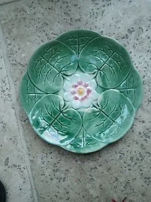 Buy Antique Majolica Lotus Lily Pad Plate, Green, Impressed Mark AE - 230 Mm Vgc • 25.99£