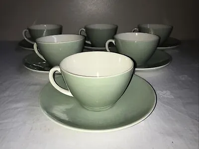 Buy Set Of 6 Poole Green & White Tea Cups & Saucers Vintage • 17.99£