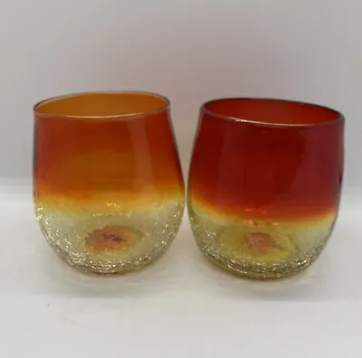 Buy Hand Blown Ryukyu Glass Set 2 Red Crackle Wine Glasses • 19.24£