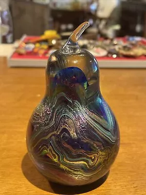 Buy Phoenician Malta Irridescent Glass Pear Fruit Paperweight Signed Base • 18£