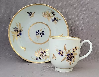 Buy Worcester Blue & Gold Flowers Coffee Cup & Saucer C1780-90 • 20£