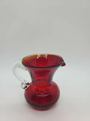 Buy  Red Crackle Glass Pitcher Applied Clear Handle • 7.70£