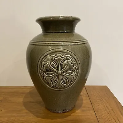 Buy Large Celtic Style Grey/green Pottery Vase Bulbous Raised Pattern • 25£