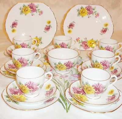 Buy Vintage Bone China Tea Set 24 Piece Pink Yellow 30s Diamond 🍰 Staffordshire • 39.99£