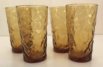 Buy Four Vintage Amber Bark Effect Tumblers Drinking Glasses Mid Century • 11.75£