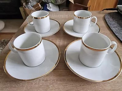 Buy Vintage Thomas Medaillon White & Thick Gold Trim Coffee Cups And Saucers • 7£