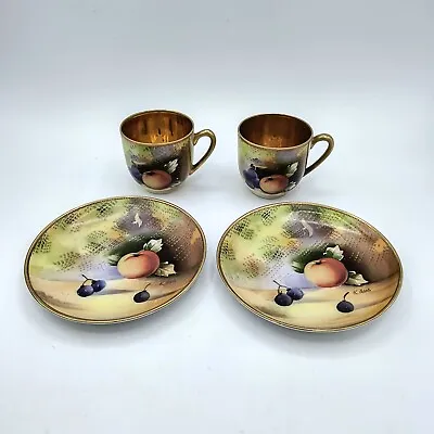 Buy 2 X Royal Worcester Style Hand Painted Fruit China Signed On Cup & Saucer Japan  • 100£