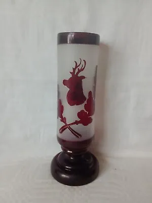 Buy 19th Century Bohemian Cranberry And Frosted Glass Vase With Stags Head And... • 14.95£