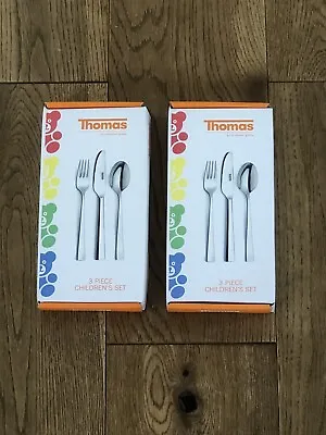 Buy 2 Children’s Cutlery Set 3pc By Thomas Fork Knife Spoon Utensils Stainless Steel • 7.95£