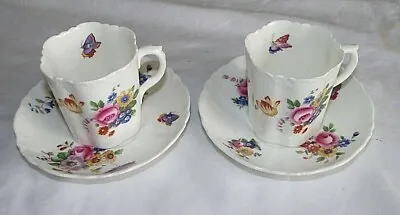Buy 2 Royal Cauldon COFFEE CANS & SAUCERS Flowers & Butterfly's Pattern T3063 • 19.99£