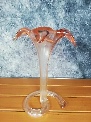 Buy Vintage Pink Peach Hand Blown Glass Flower Head Stem Shaped Vase Art Deco Retro  • 9.99£