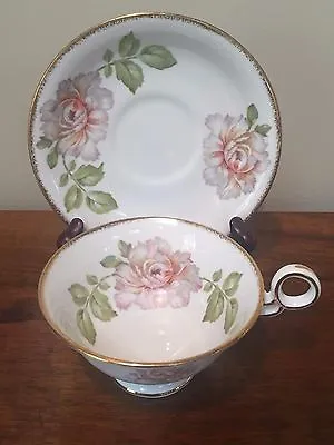 Buy Radfords Crown China WHITE FLORAL BRUSHED GOLD Footed Cup & Saucer Set  • 42.52£