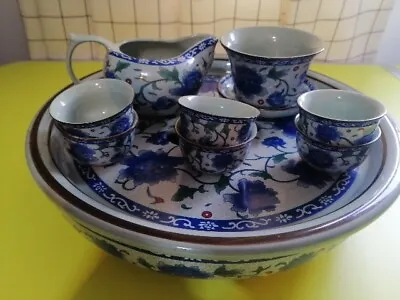 Buy Blue And White Tea Set/chinese Floral 11 Piece Set.  • 15£