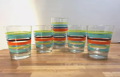 Buy Fiesta Striped Double Old Fashioned Glasses Set 4 + 1 Tumbler Cobalt Green HLC • 46.10£