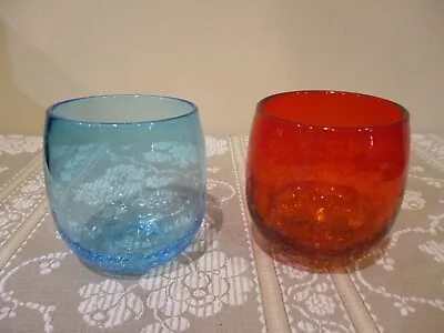 Buy Vtg Red/Amberina And Blue Crackle Glass Cocktail Glasses, 3  Tall/8 Oz  (2pcs) • 23.71£
