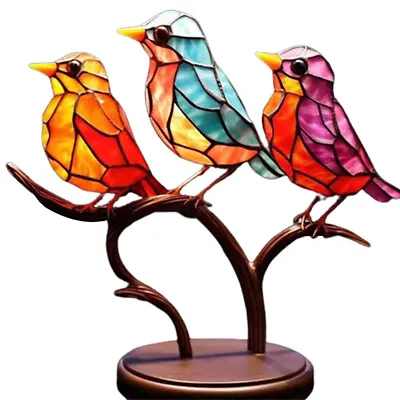 Buy Stained Glass Birds On Branch Desktop Ornament Double Sided Multicolor Style • 9.01£