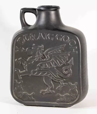 Buy Vintage Porthmadog Pottery Matt Black Ceramic Vase Jug With Welsh Dragon Design. • 20£