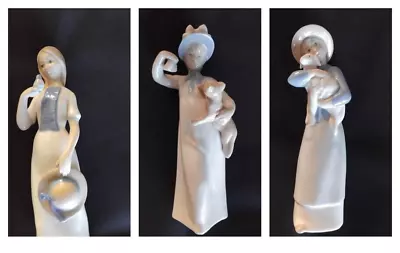 Buy 3x Assorted REX VALENCIA Lladro Style GIRL Figures With Cat Bird And Lamb • 24.99£