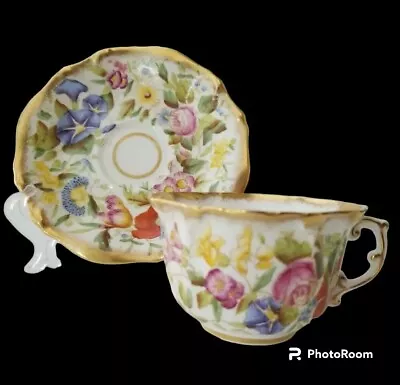 Buy VTG Hammersley Queen Anne Chintz Floral Gold Gilded Bone China Tea Cup & Saucer • 179.20£